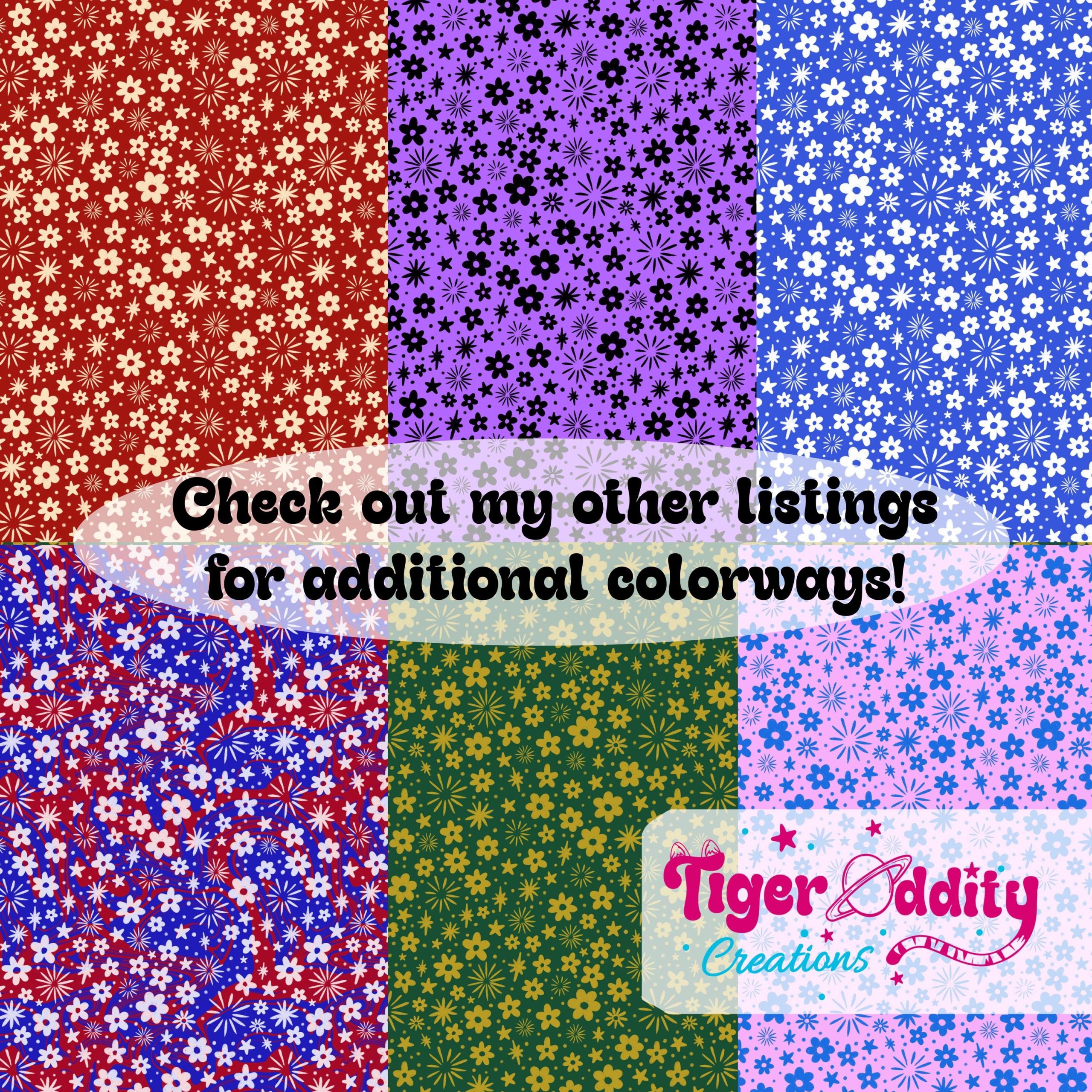 Patriotic Floral Burst Ditsy Floral Seamless Pattern Drawn Digital Paper Vinyl Fabric Surface Design PNG Sublimation July 4th Independence - Image 10